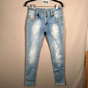 Ciclon Premium Limited Edition Jeans Womens 8/9 Blue Bling Horseshoe Distressed